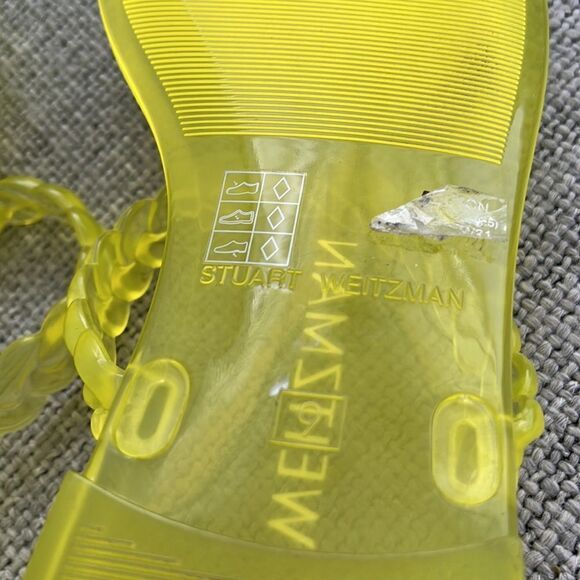 Stuart Weitzman Shoes Size 9 Yellow Braida‎ Rubbed Two Strap Slides - Picture 6 of 6